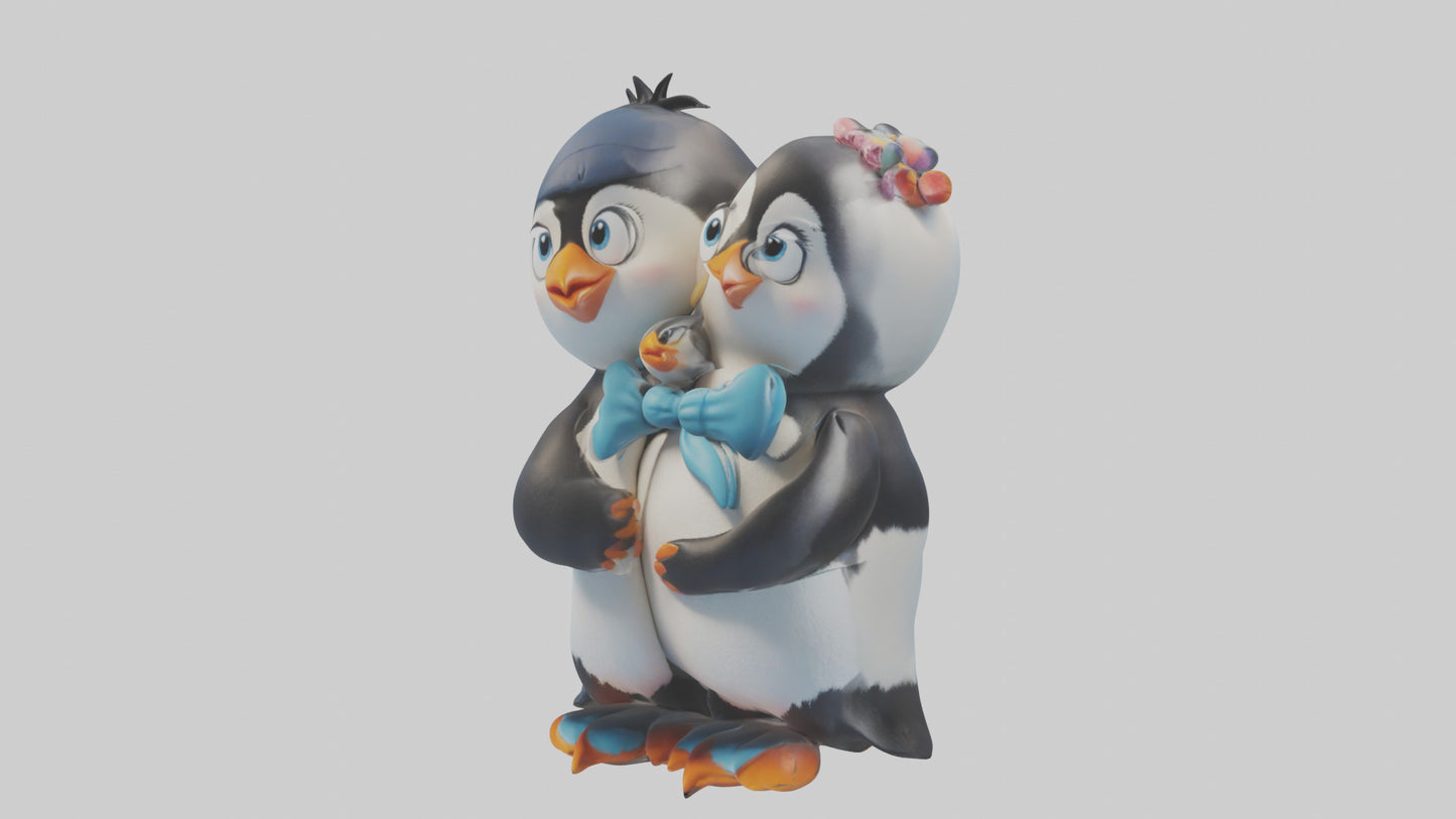 Cartoon Penguin Couple model 3D model