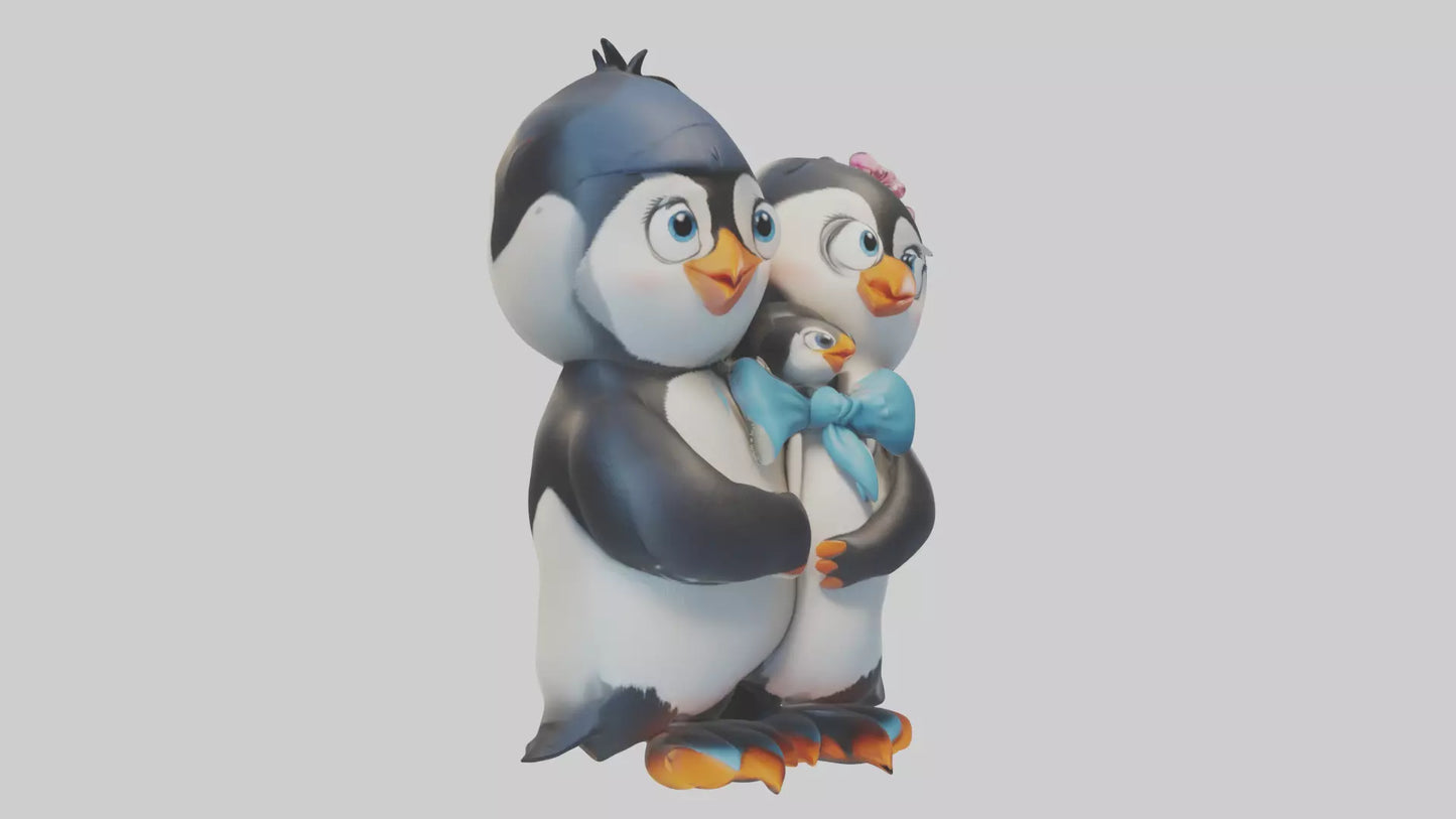 Cartoon Penguin Couple model 3D model