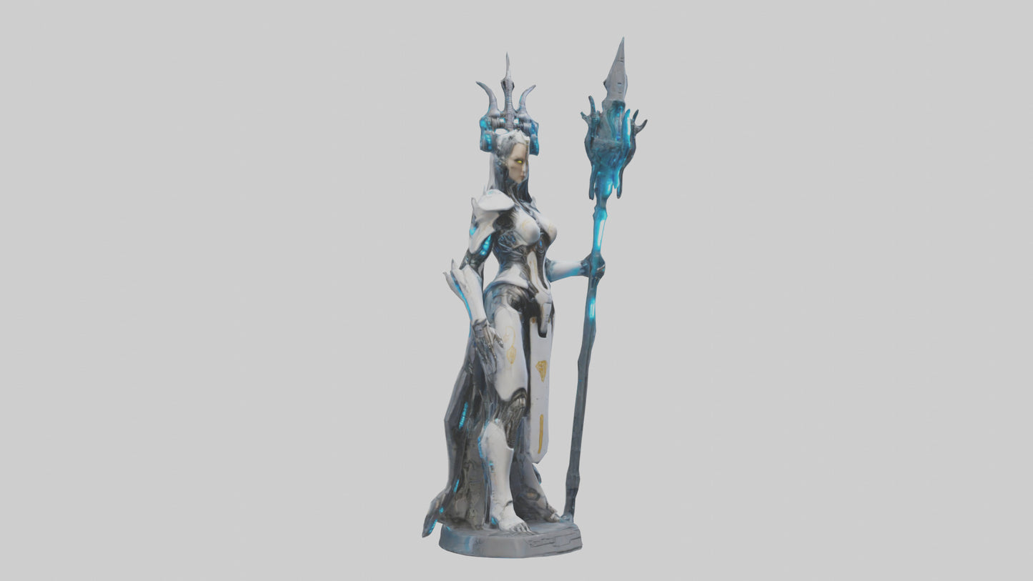 3D model Cybernetic Battle Priestess statue model VR / AR / low-poly