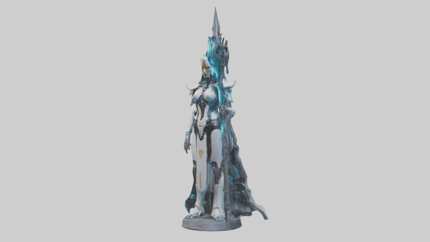 3D model Cybernetic Battle Priestess statue model VR / AR / low-poly
