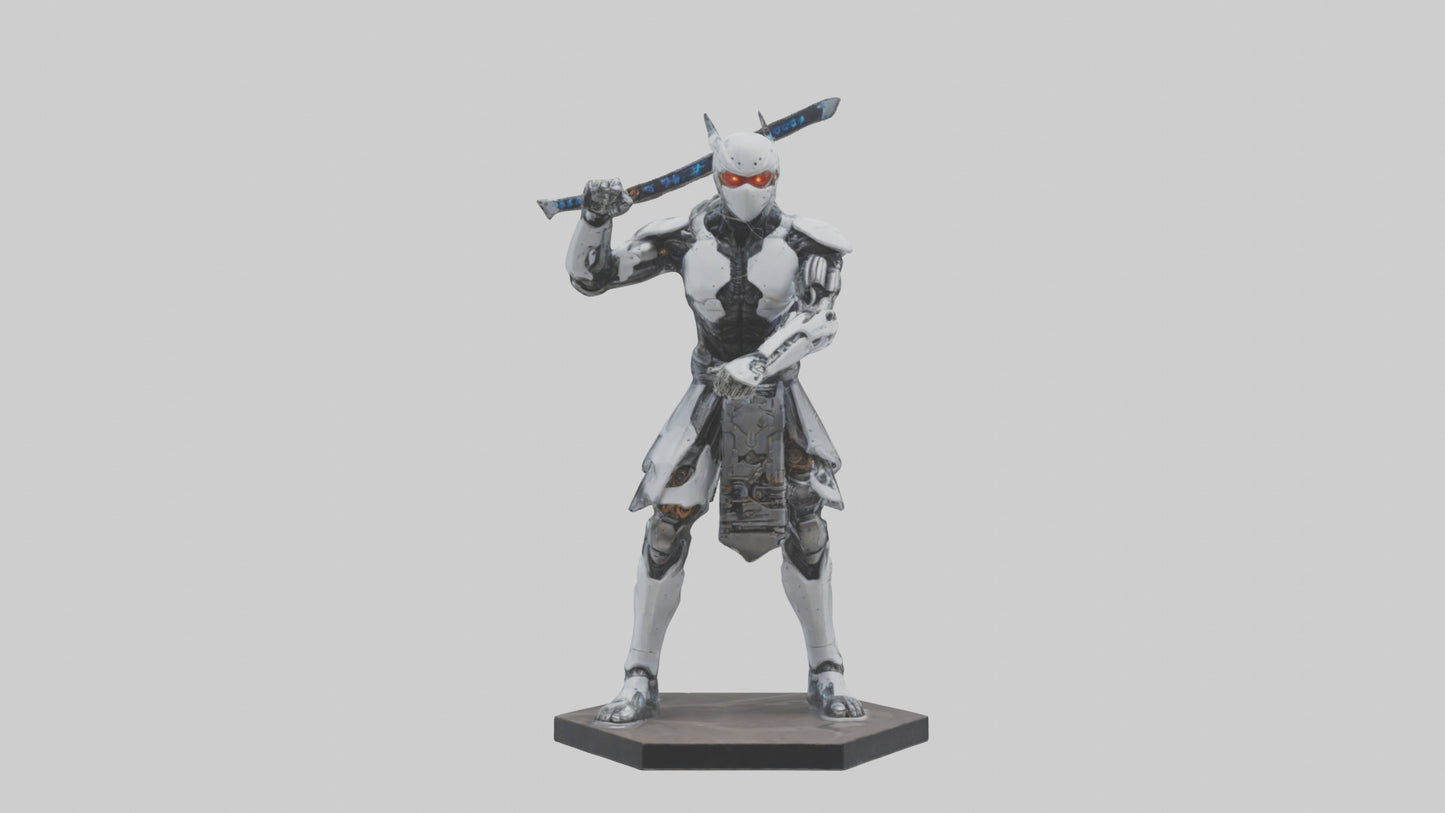 Cyborg Ninja statue model VR / AR / low-poly