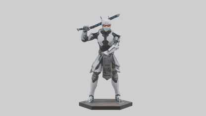 Cyborg Ninja statue model VR / AR / low-poly