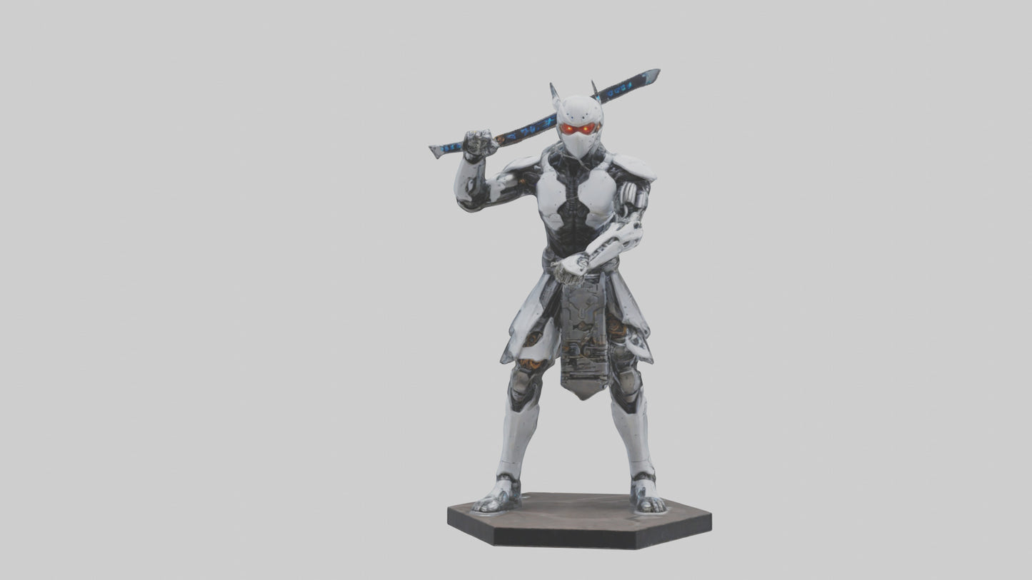 Cyborg Ninja statue model VR / AR / low-poly