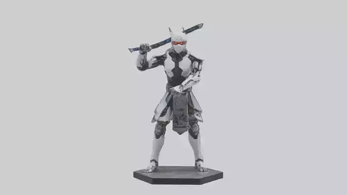 Cyborg Ninja statue model VR / AR / low-poly