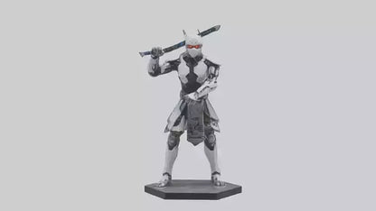 Cyborg Ninja statue model VR / AR / low-poly