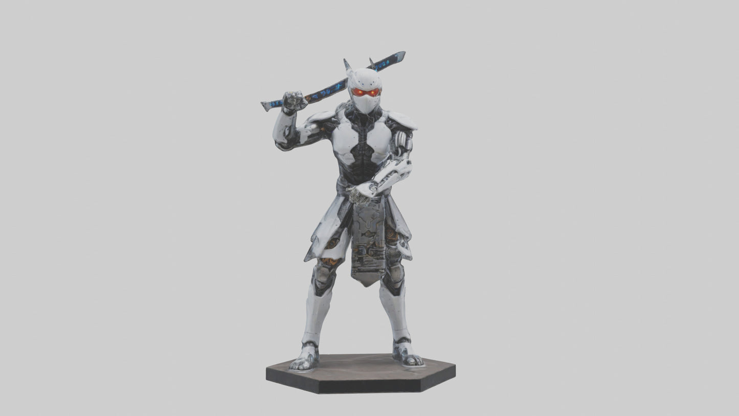 Cyborg Ninja statue model VR / AR / low-poly