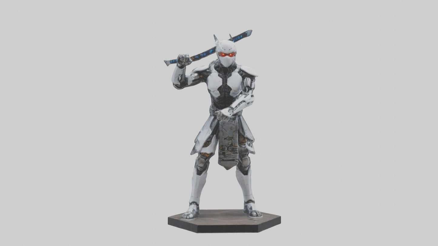 Cyborg Ninja statue model VR / AR / low-poly