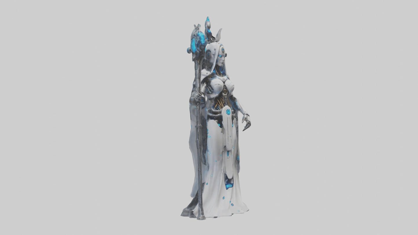 Cyborg Priestess statue model VR / AR / low-poly
