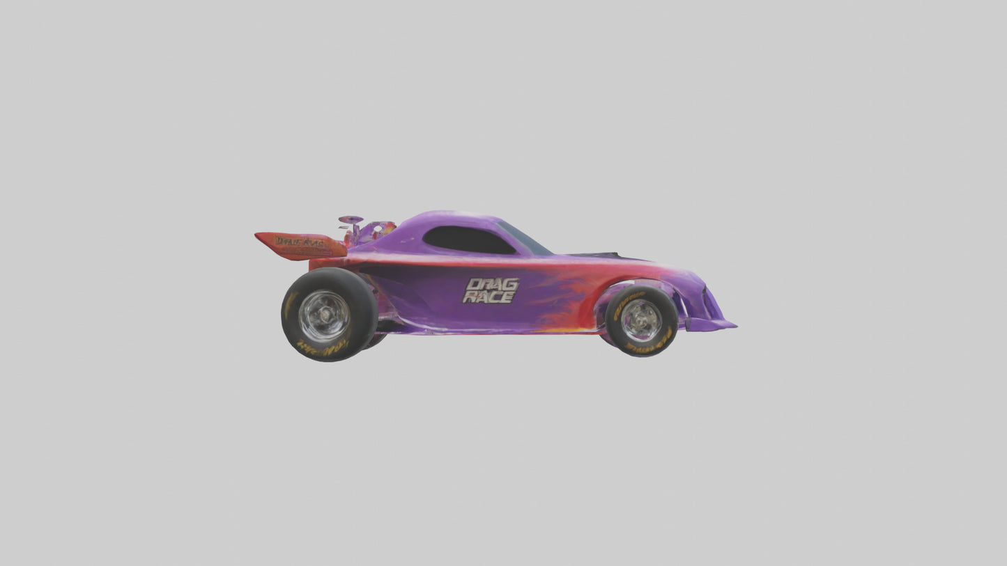 Drag Race Car with Spoilers model 3D model