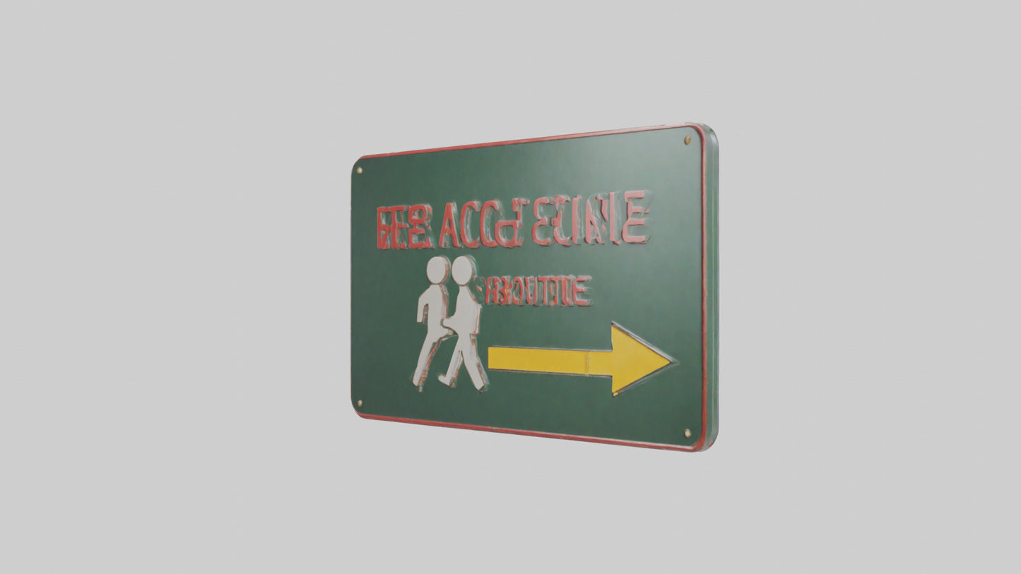 3D model Emergency Evacuation Route Attention Sign model VR / AR / low-poly