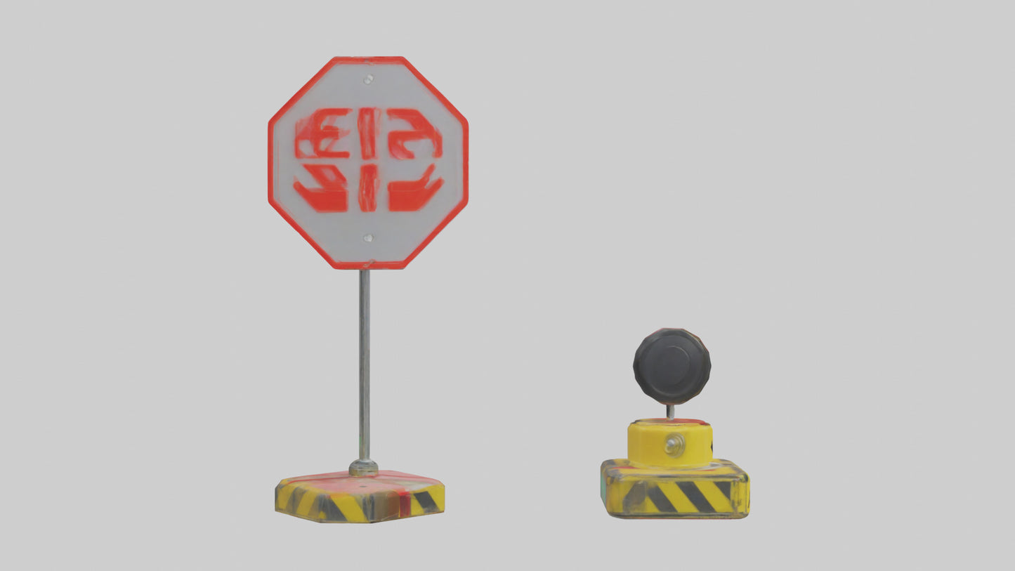 3D model Emergency Stop Button Attention Sign model VR / AR / low-poly