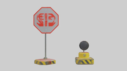 3D model Emergency Stop Button Attention Sign model VR / AR / low-poly