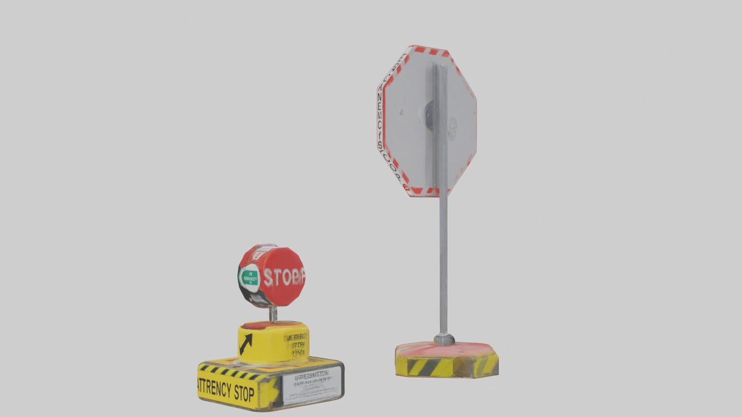 3D model Emergency Stop Button Attention Sign model VR / AR / low-poly