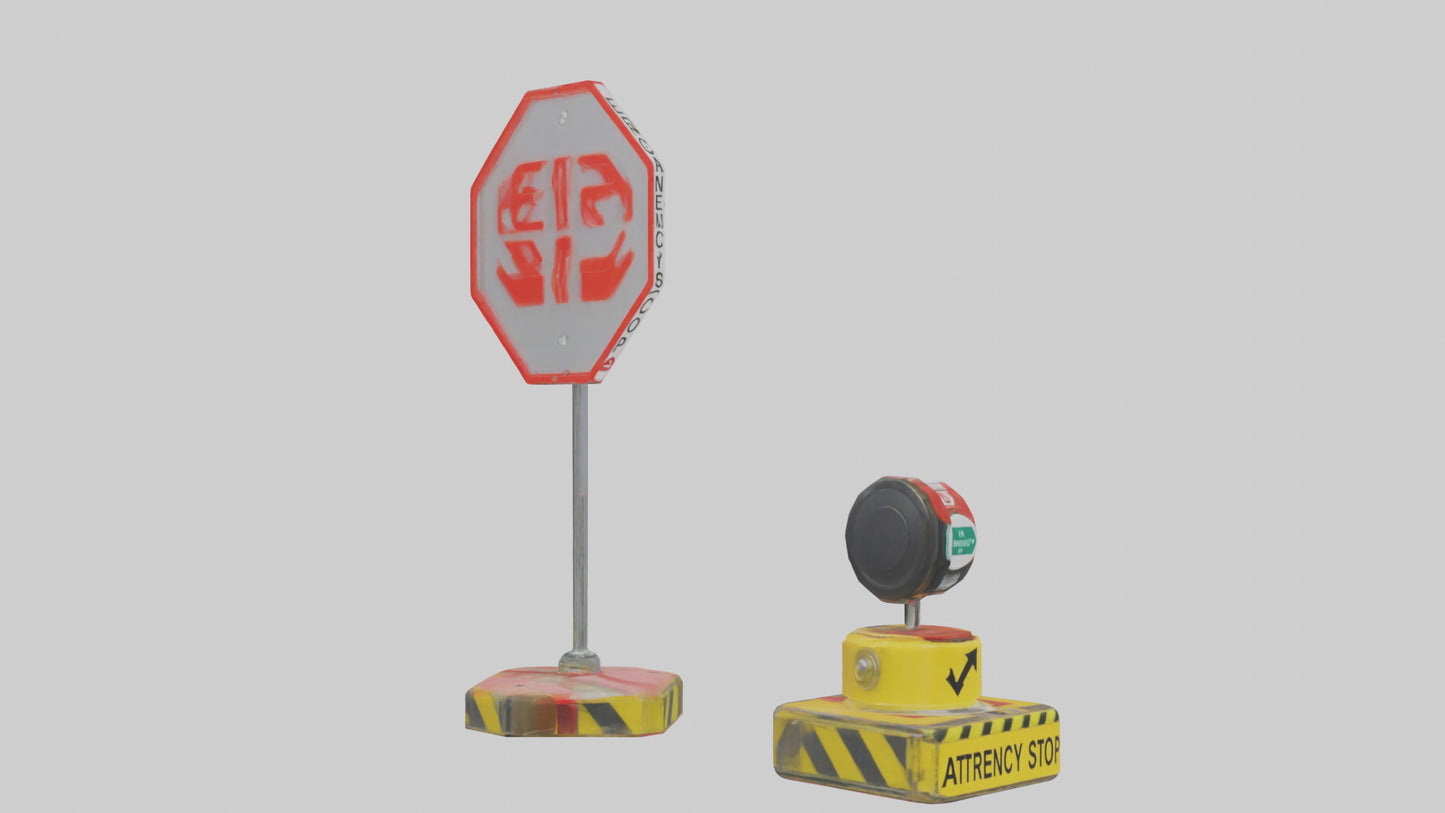 3D model Emergency Stop Button Attention Sign model VR / AR / low-poly