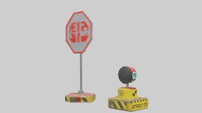 3D model Emergency Stop Button Attention Sign model VR / AR / low-poly