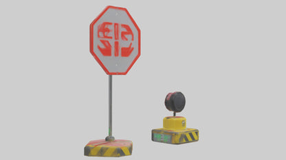 3D model Emergency Stop Button Attention Sign model VR / AR / low-poly