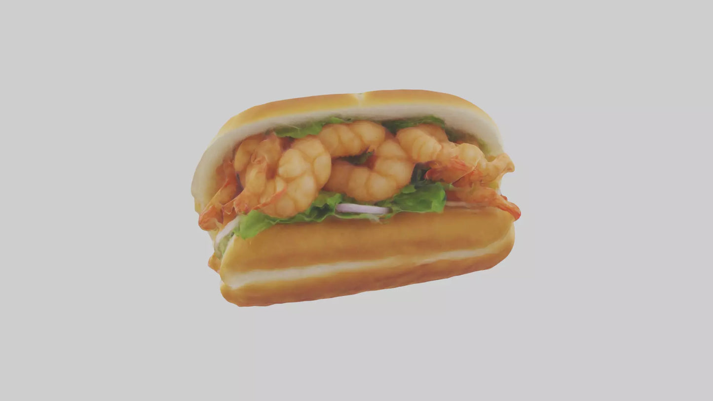 Fried shrimp sandwich model 3D model