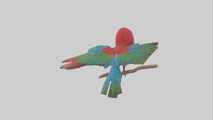 Greenwinged Macaw perched model VR / AR / low-poly