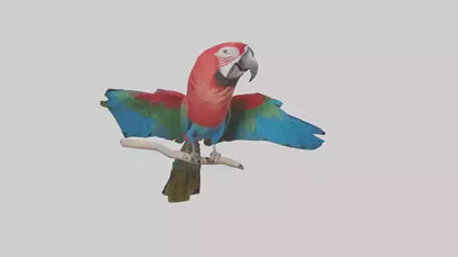Greenwinged Macaw perched model VR / AR / low-poly