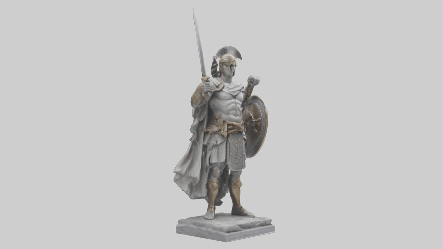 3D model Heroic Warrior with Sword and Shield Statue model VR / AR / low-poly
