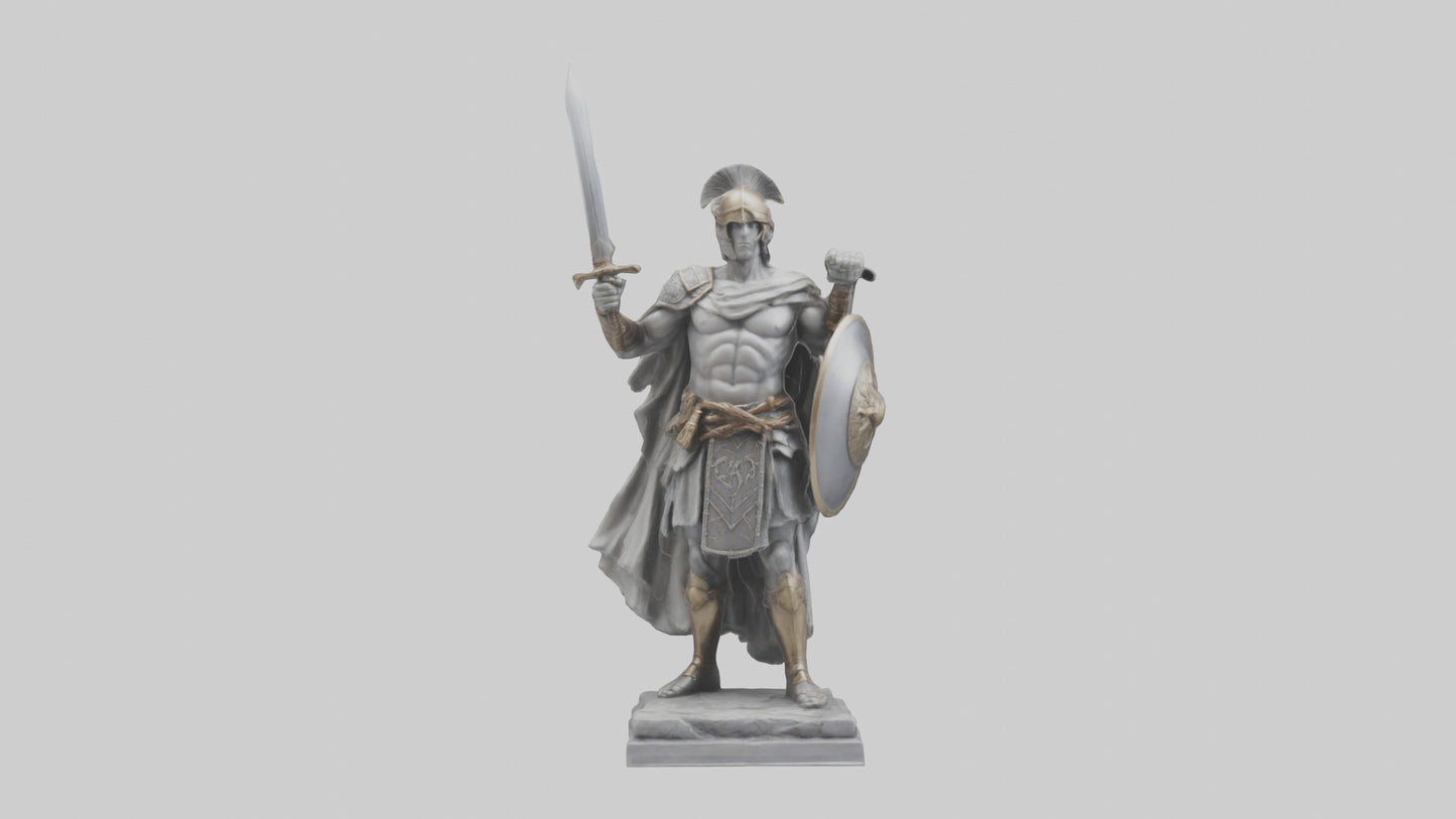 3D model Heroic Warrior with Sword and Shield Statue model VR / AR / low-poly