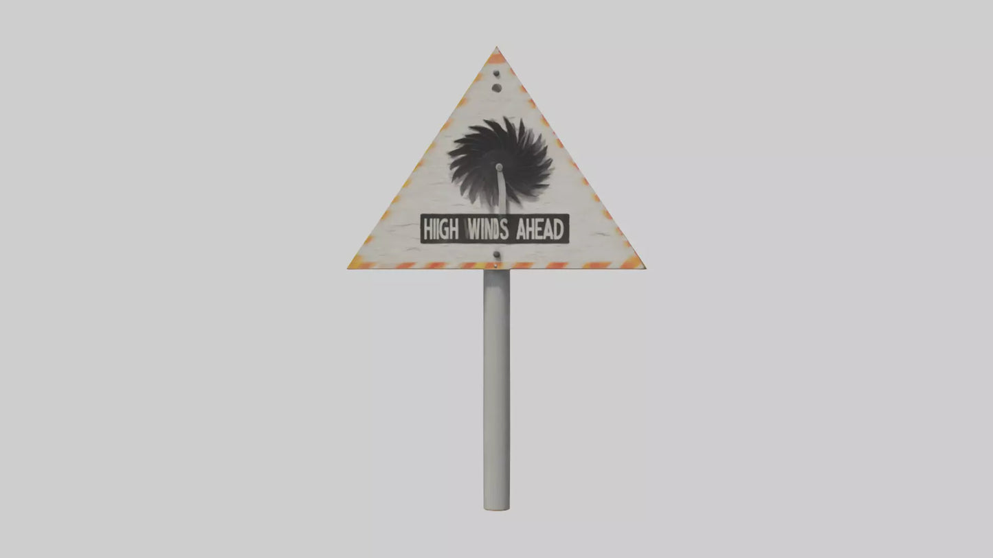 3D model High Winds Ahead Danger Sign model VR / AR / low-poly