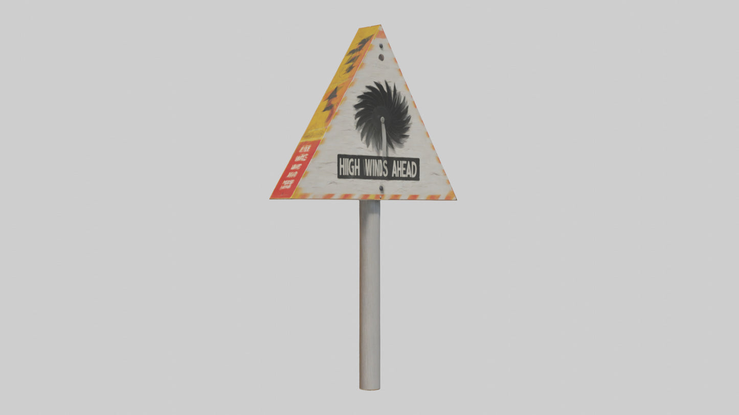 3D model High Winds Ahead Danger Sign model VR / AR / low-poly