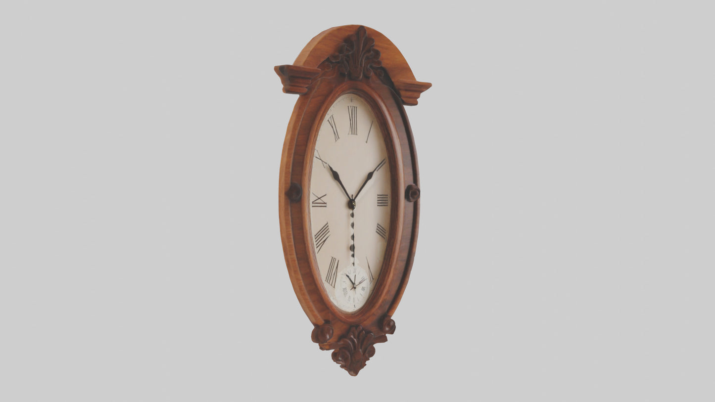 Oval Wooden Wall Clock model 3D model