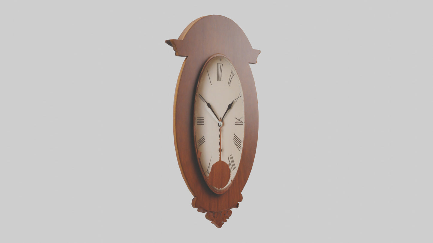 Oval Wooden Wall Clock model 3D model