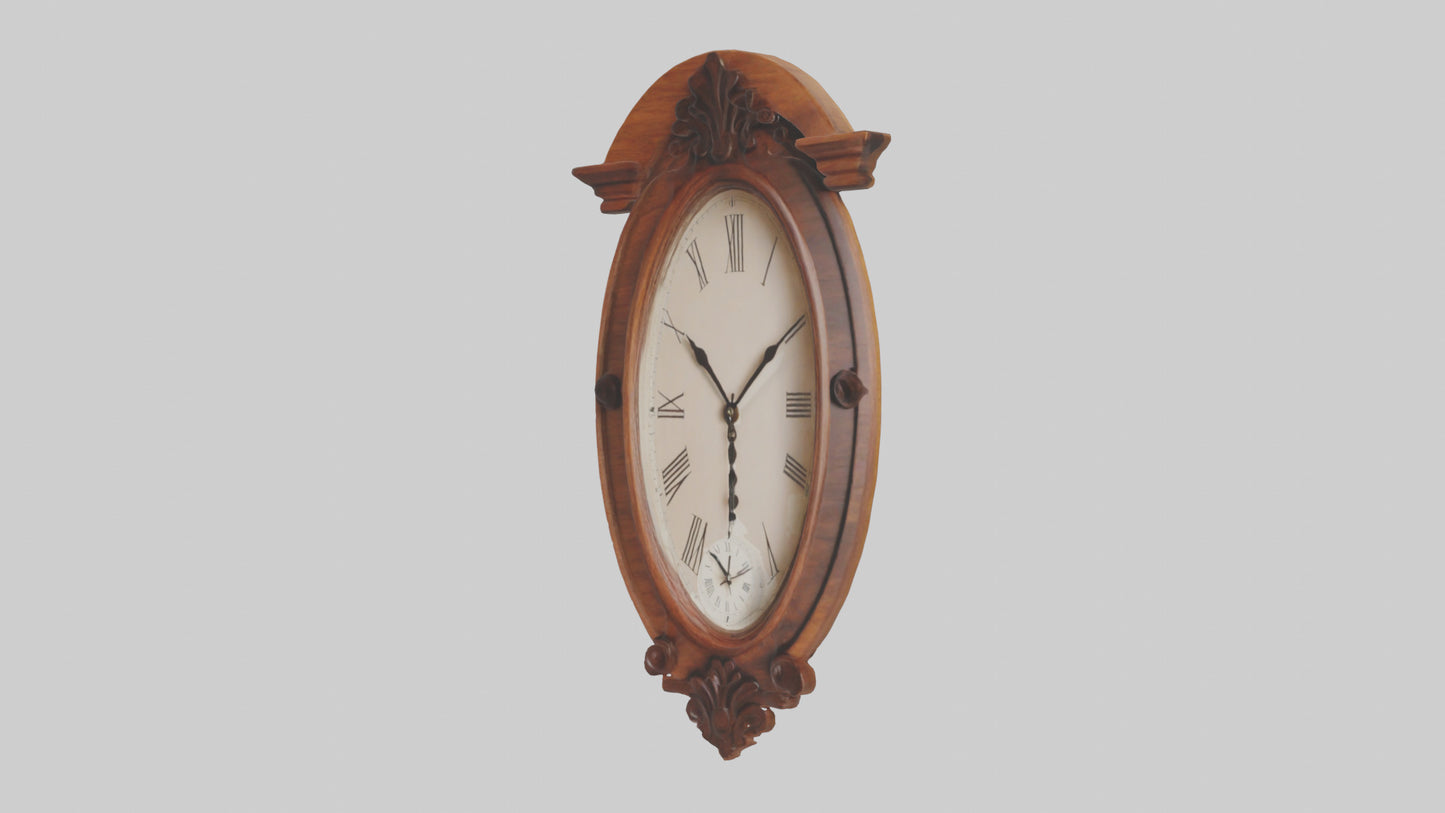 Oval Wooden Wall Clock model 3D model