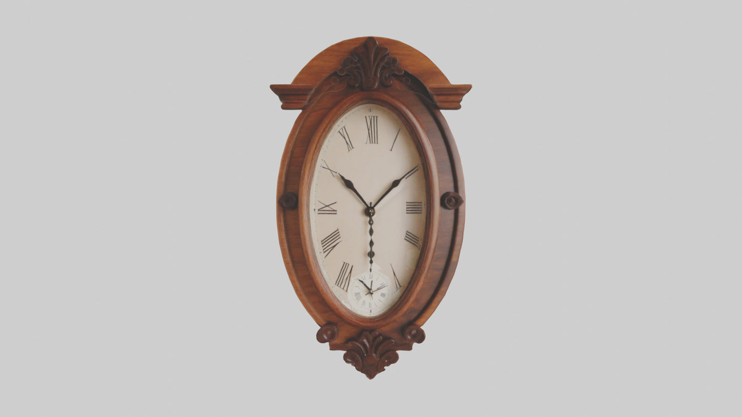 Oval Wooden Wall Clock model 3D model