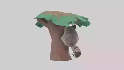 3D model Raccoon climbing tree model VR / AR / low-poly