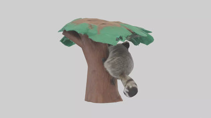 3D model Raccoon climbing tree model VR / AR / low-poly