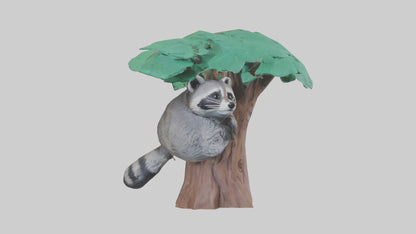 3D model Raccoon climbing tree model VR / AR / low-poly