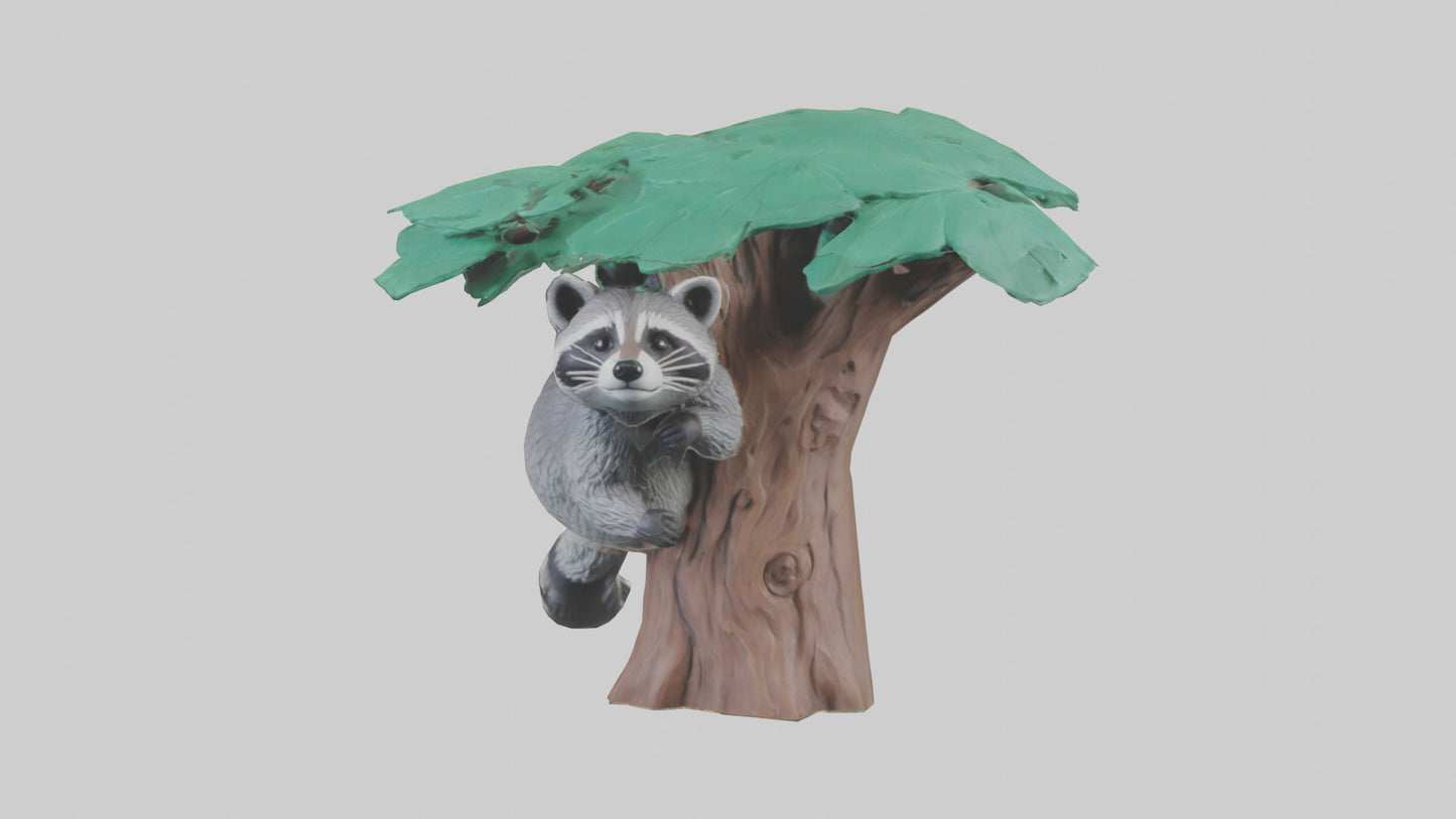 3D model Raccoon climbing tree model VR / AR / low-poly