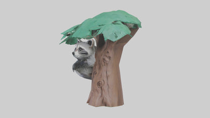 3D model Raccoon climbing tree model VR / AR / low-poly