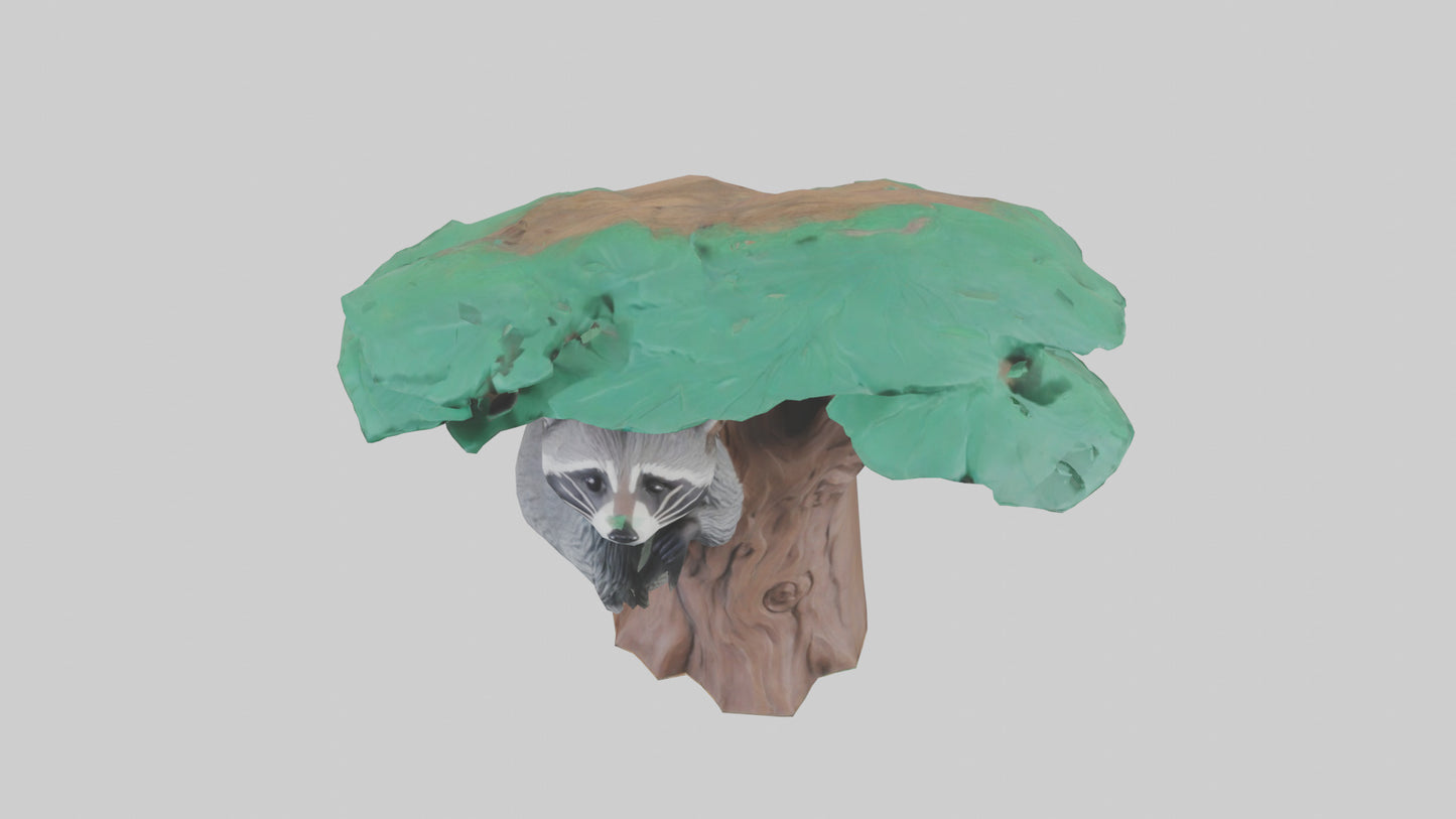 3D model Raccoon climbing tree model VR / AR / low-poly