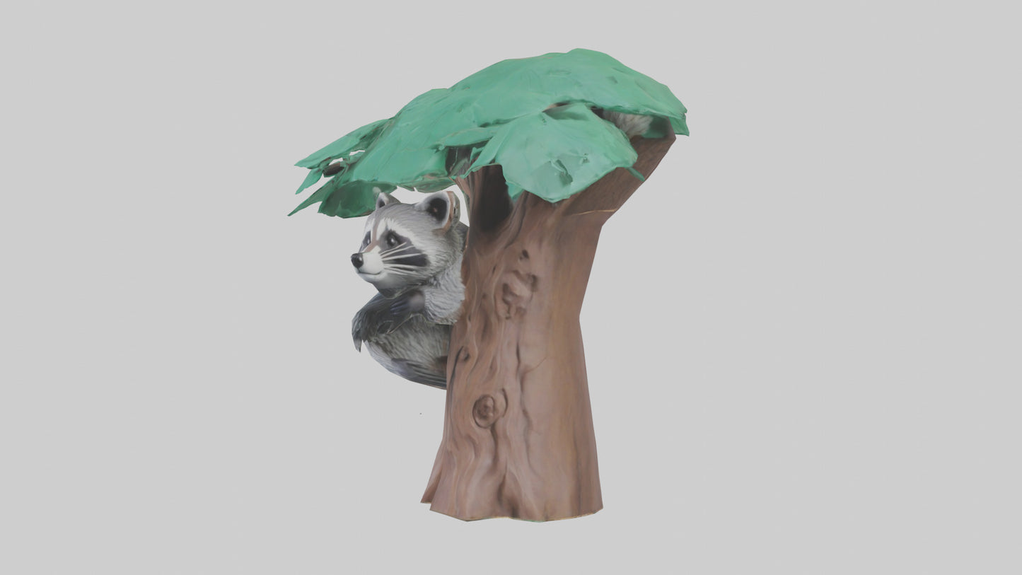3D model Raccoon climbing tree model VR / AR / low-poly