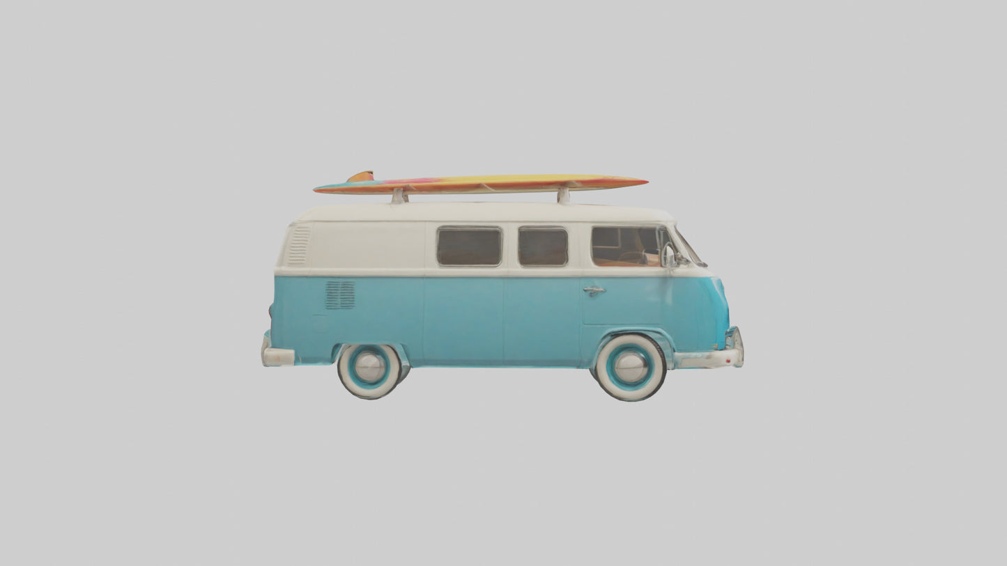 3D model Retro Van with Surfboards model VR / AR / low-poly