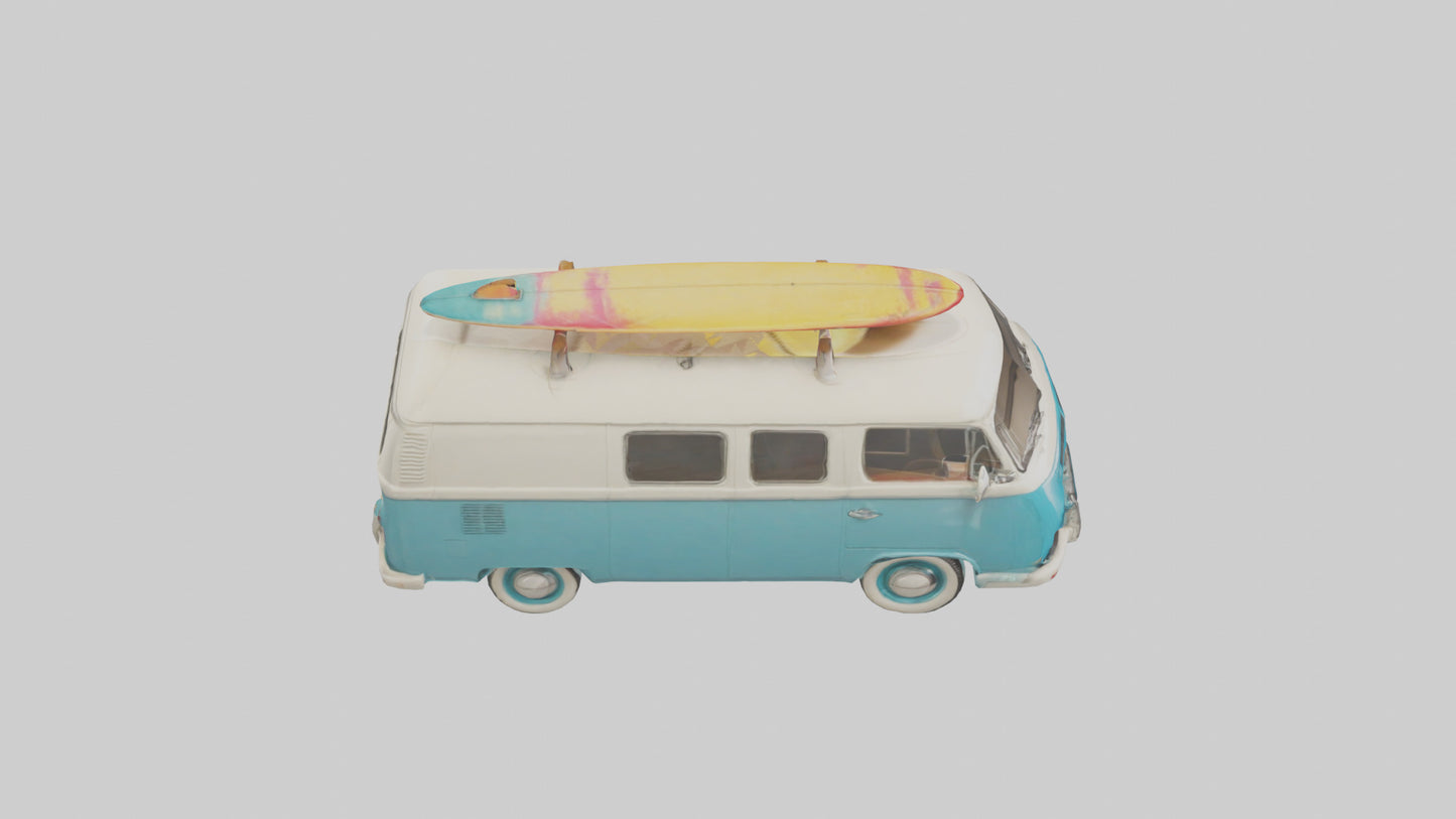 3D model Retro Van with Surfboards model VR / AR / low-poly