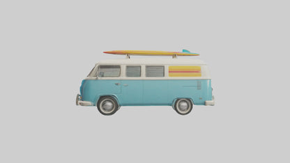 3D model Retro Van with Surfboards model VR / AR / low-poly