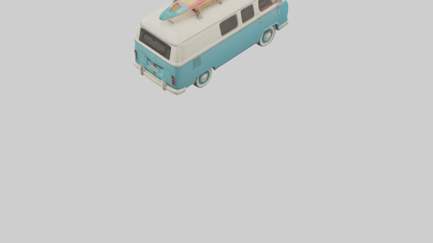3D model Retro Van with Surfboards model VR / AR / low-poly