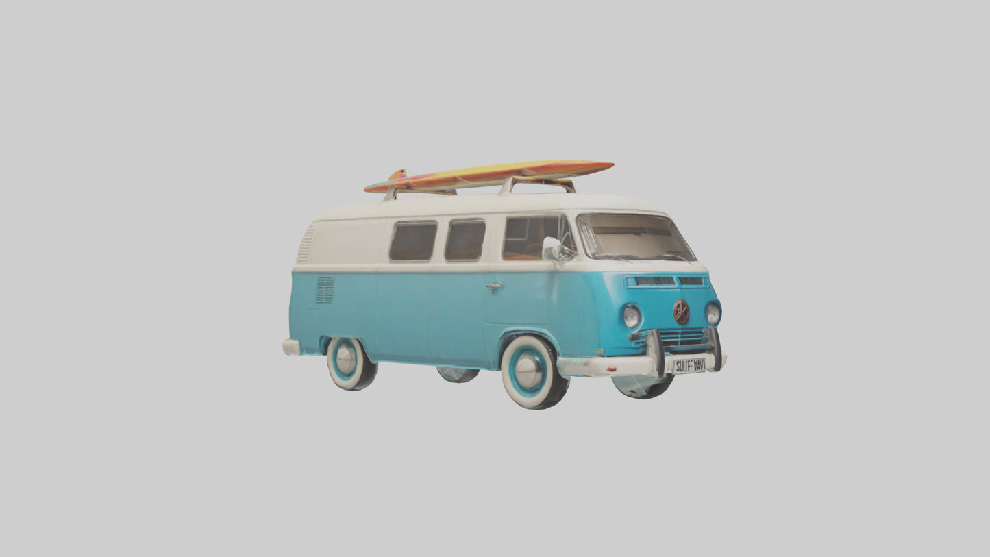 3D model Retro Van with Surfboards model VR / AR / low-poly