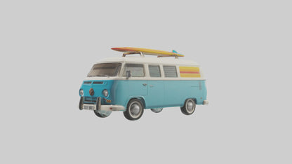 3D model Retro Van with Surfboards model VR / AR / low-poly