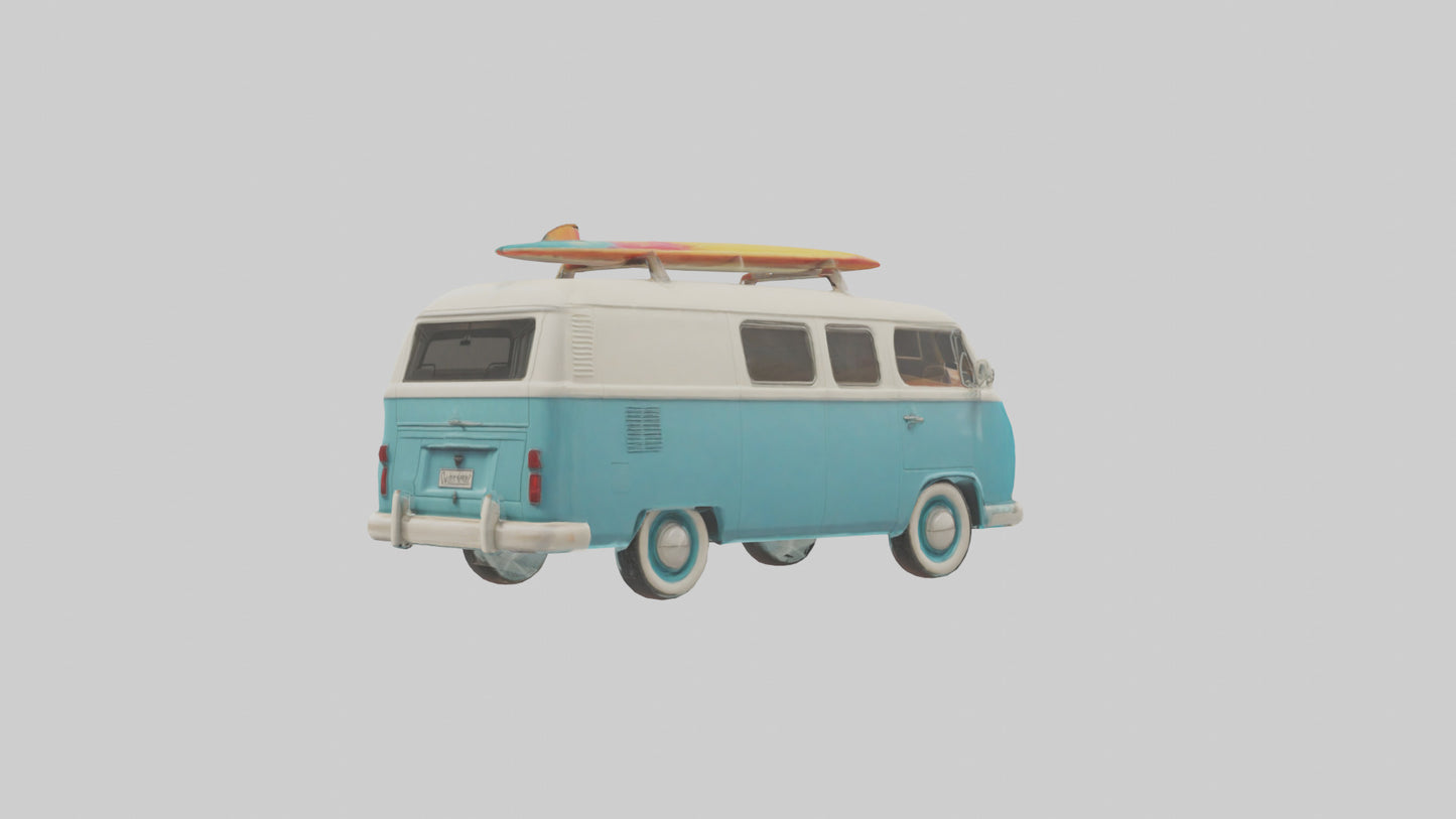 3D model Retro Van with Surfboards model VR / AR / low-poly