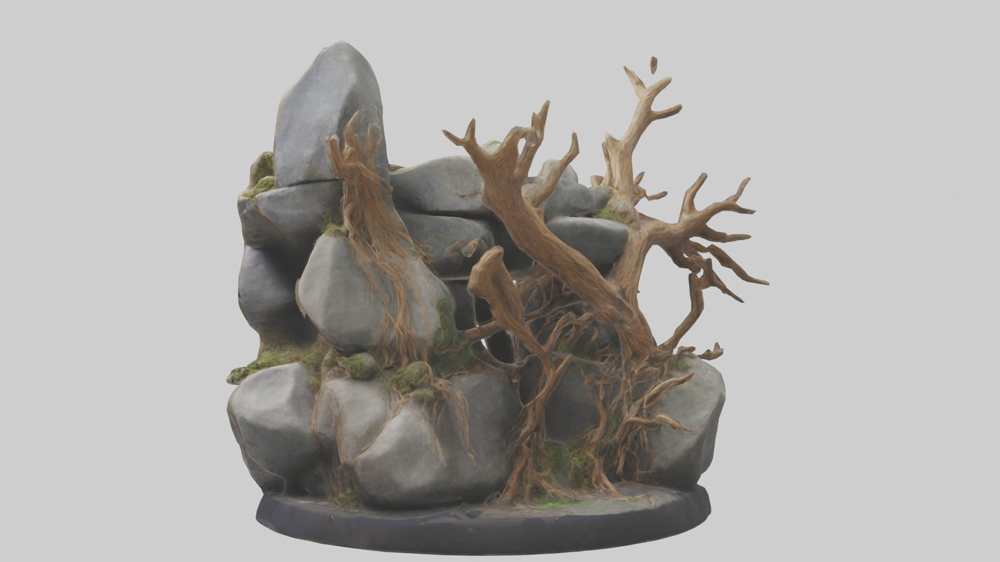 3D model Rock and Root Sculpture model VR / AR / low-poly