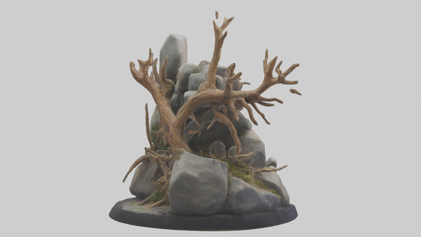 3D model Rock and Root Sculpture model VR / AR / low-poly