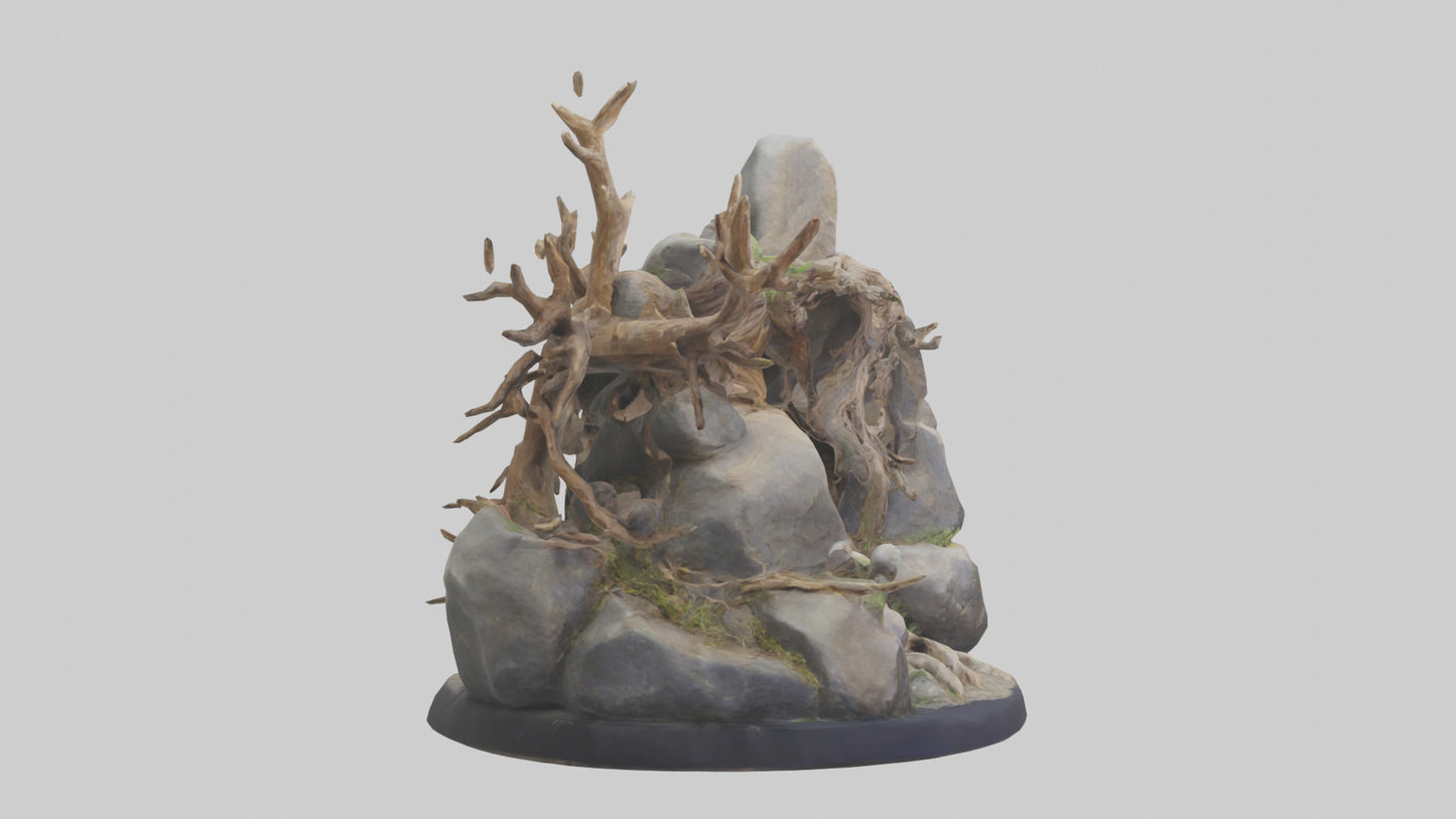 3D model Rock and Root Sculpture model VR / AR / low-poly