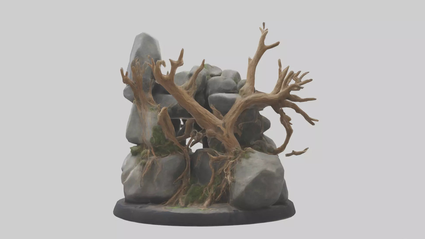 3D model Rock and Root Sculpture model VR / AR / low-poly
