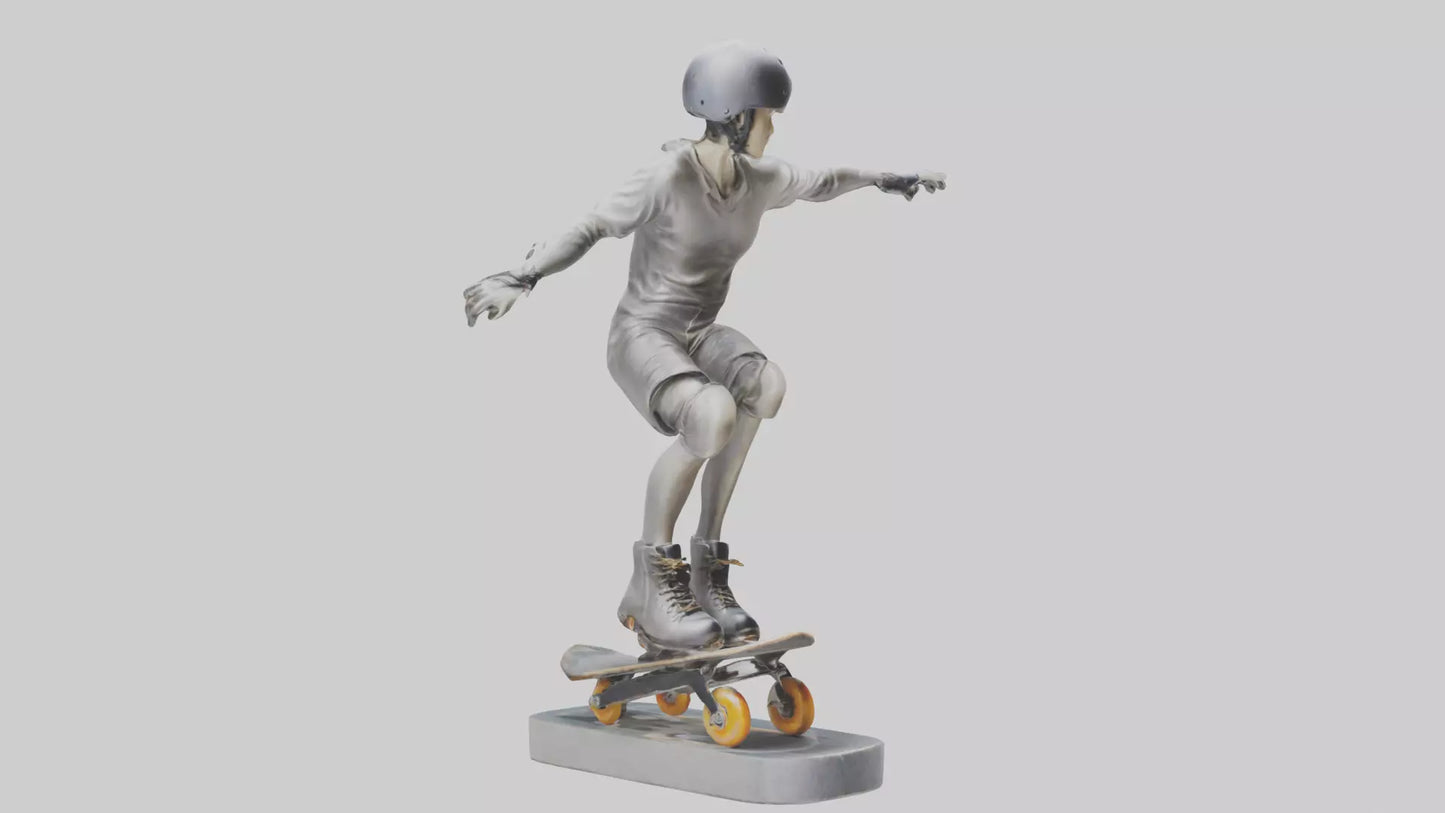 3D model Rollerblader Performing Trick statue model VR / AR / low-poly